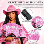 Blulu 13 Inch Line Dance Fan Rodeo Cowgirl Boots Fan Large Pink Glitter Popping Clapping Clacking Fans for Line Dancing Folding Rave Hand Fans for Dance, Party, Sports