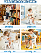 Toddler Chair for Table, Plastic Kids Chairs for Table with Ergonomic Backrest, Anti-Slip Toddler Indoor Outdoor Chair & Step Stool for Bathroom Kitchen, Easy Clean PP，White