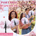 Taiyin 24 Pcs Eiffel Tower Paper Fans Party Supplies Decorative Folding Handheld Fans Favors for Summer Holiday Wedding Birthday Gifts Party Supplies