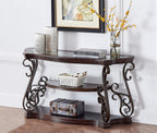 SSLine Vintage Wood Console Table Elegant Curved Rectangle Entryway Table with Tempered Glass Top & Marble Shelf Traditional 3-Tier Hallway Tables for Living Room Entrance(Dark Brown)