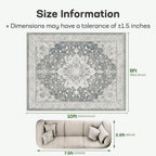 Marsail 8x10 Area Rugs,Rugs for Living Room,Bedroom,Machine Washable Area Rugs,Vintage Rug with Floral,Soft&Slip-Resistant Large Area Rug with Reinforced Bound Edges,Grey Rug