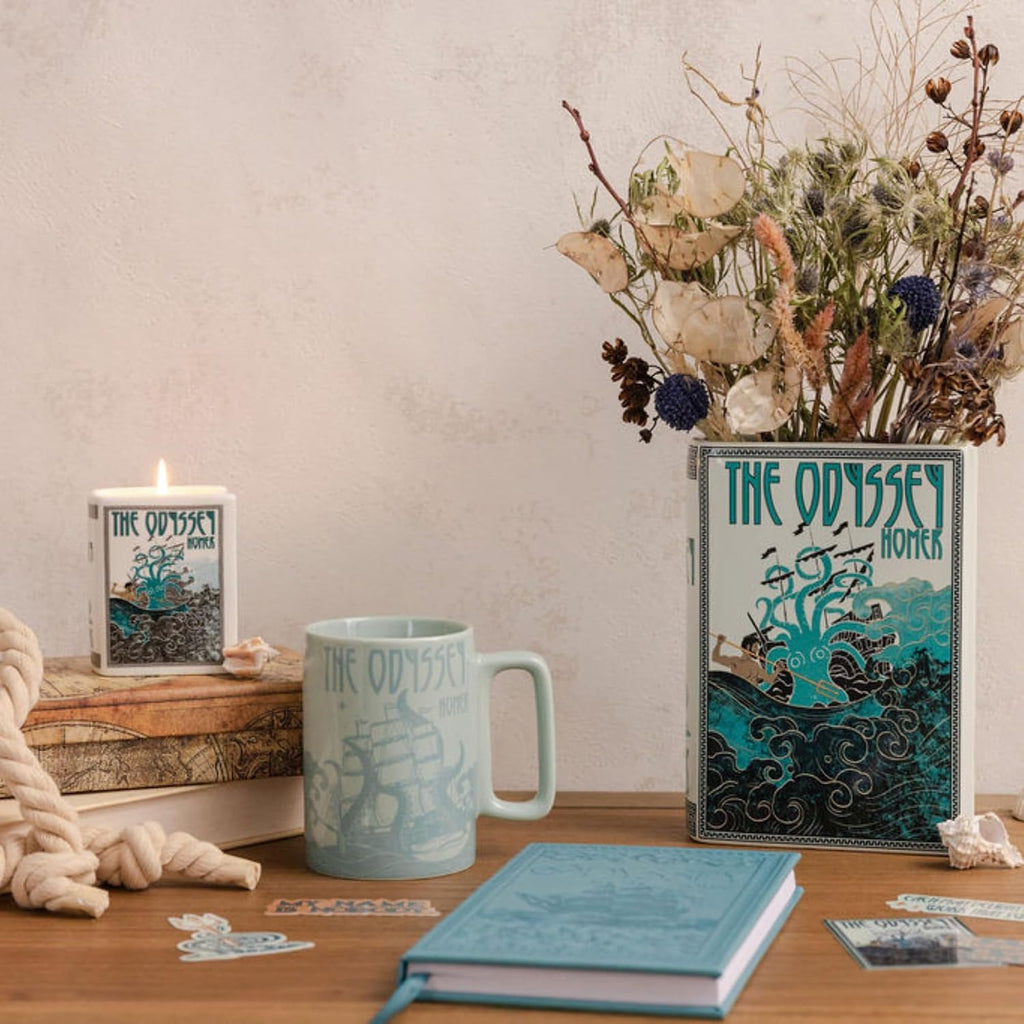 Steel Mill & Co. Ceramic Book-Shaped Vase, The Odyssey | Large Decorative Vase for Book Lovers, Vintage Inspired Bookshelf Decor, Unique, Novelty Ceramics