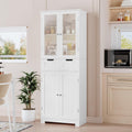 HOSTACK 64" Tall Storage Cabinet, Kitchen Pantry with Drawers, Modern Bathroom Cabinet with Shelves and Glass Doors, Free Standing Linen Storage Cupboard for Dining Room, White