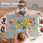 Kinder King Kids Table & 2 Chairs Set, Height Adjustable Children Activity Table w/Storage, Graffiti & Building Blocks Tabletop, Toddler Furniture Set for Classroom, Daycare, Home, Age 3+, Grey