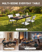 FanttikOutdoor 6ft Folding Table, 3 Heights, One-Handed Height Adjustment, Gravity Lock, Carry Handle, Indoor Outdoor Heavy Duty Fold-in-Half Portable Utility Table, Party, Black Zeta X6 Pro