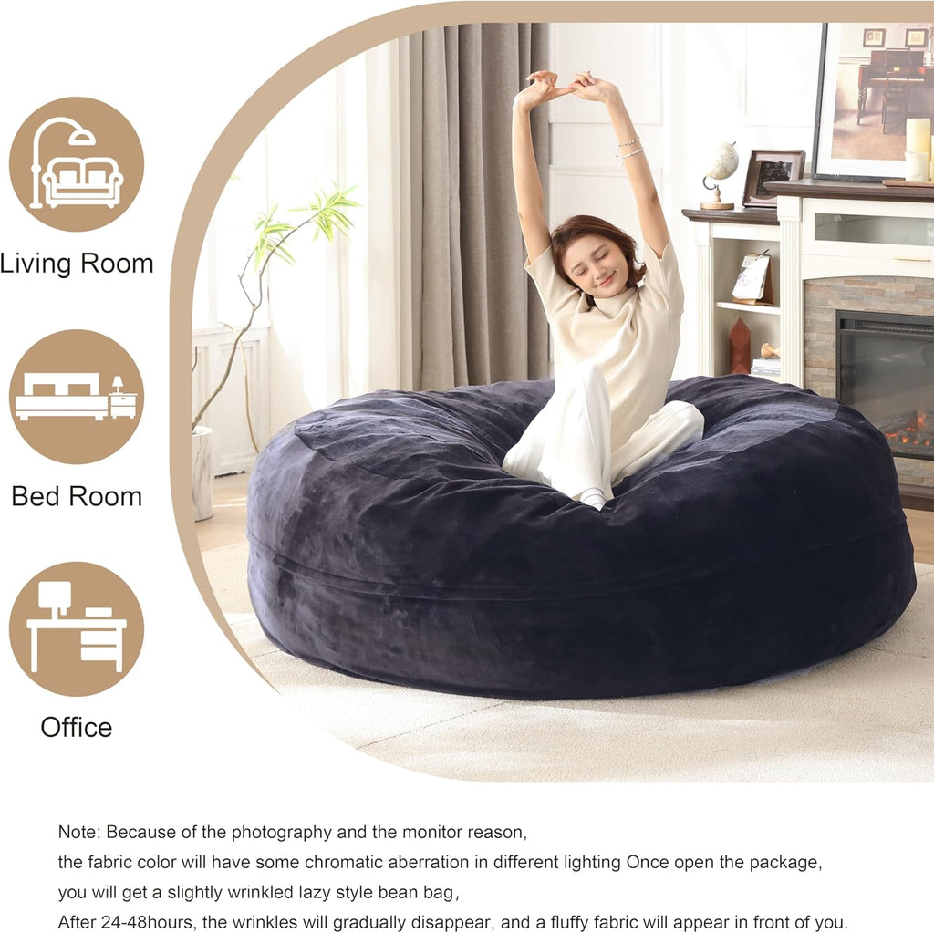 Bean Bag Chair for Adults Soft Comfy Bean Bag for Adults, Cozy Reading Chair, Large Round Bean Bag Couch, Versatile Living Room & Bedroom Chairs (Blue, 6FT)