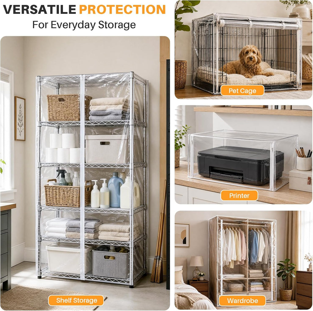 Custom Size Clear Wire Shelf Dust Cover,Waterproof Storage Wire Rack Covers with Zipper,Dustproof Shelf Covers for Wire Shelving,4 Styles, Durable PVC/Oxford Cloth