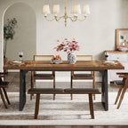 Tribesigns Large Dining Table for 6-8 People, 70.9-Inch Wood Rustic Rectangular Table with Black Wooden Legs, Farmhouse Center Kitchen Table for Dining Room, Living Room, Home Furniture (Dark Brown)