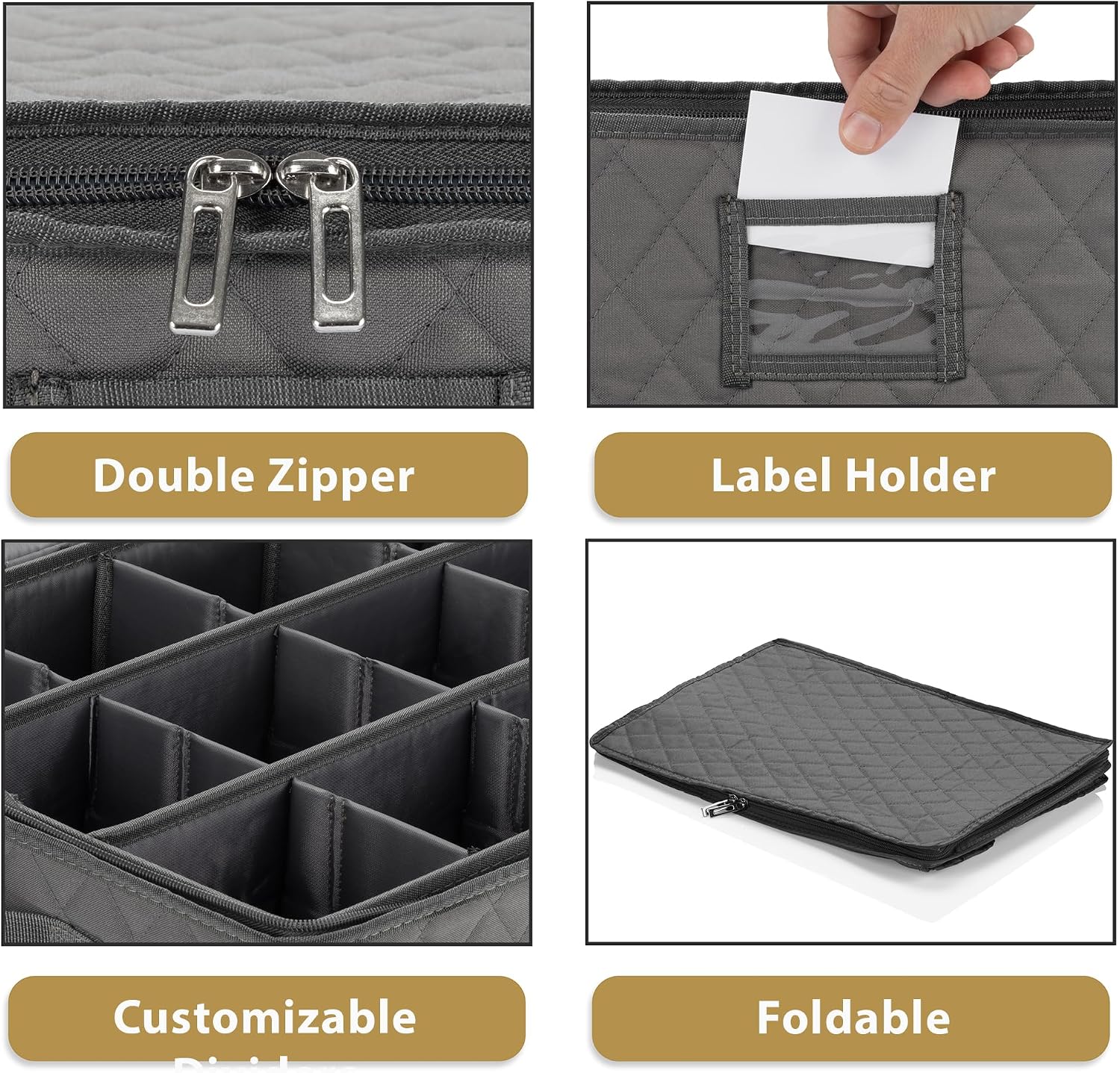 2 Pack - China Cup Storage Chests Hold 24 Coffee Cups or Mugs – Stackable Glassware Organizer with Customizable Dividers and Inner Case for Extra Protection – Gray