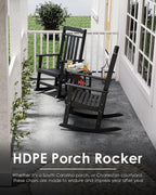 GREENVINES Outdoor-Rocking-Chairs-Set-of-2 | HDPE Plastic | Patio Rockers | Porch Rocker Chair | Oversized | High Back | Big & Tall | Black