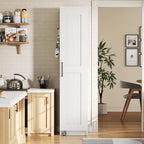IRONCK Narrow Kitchen Pantry Storage Cabinet, 72" Slim Single Door with 6 Adjustable Shelves, Door Rack and Wheels, Space Saving Freestanding Storage Floor Cabinet for Small Place, White