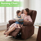 Oversized Swivel Rocker Recliner Chair for Adults, Manual Glider Recliner Sofa with Massage and Heat, Nursery Rocking Chair with Cup Holder and Side Pocket for Living Room