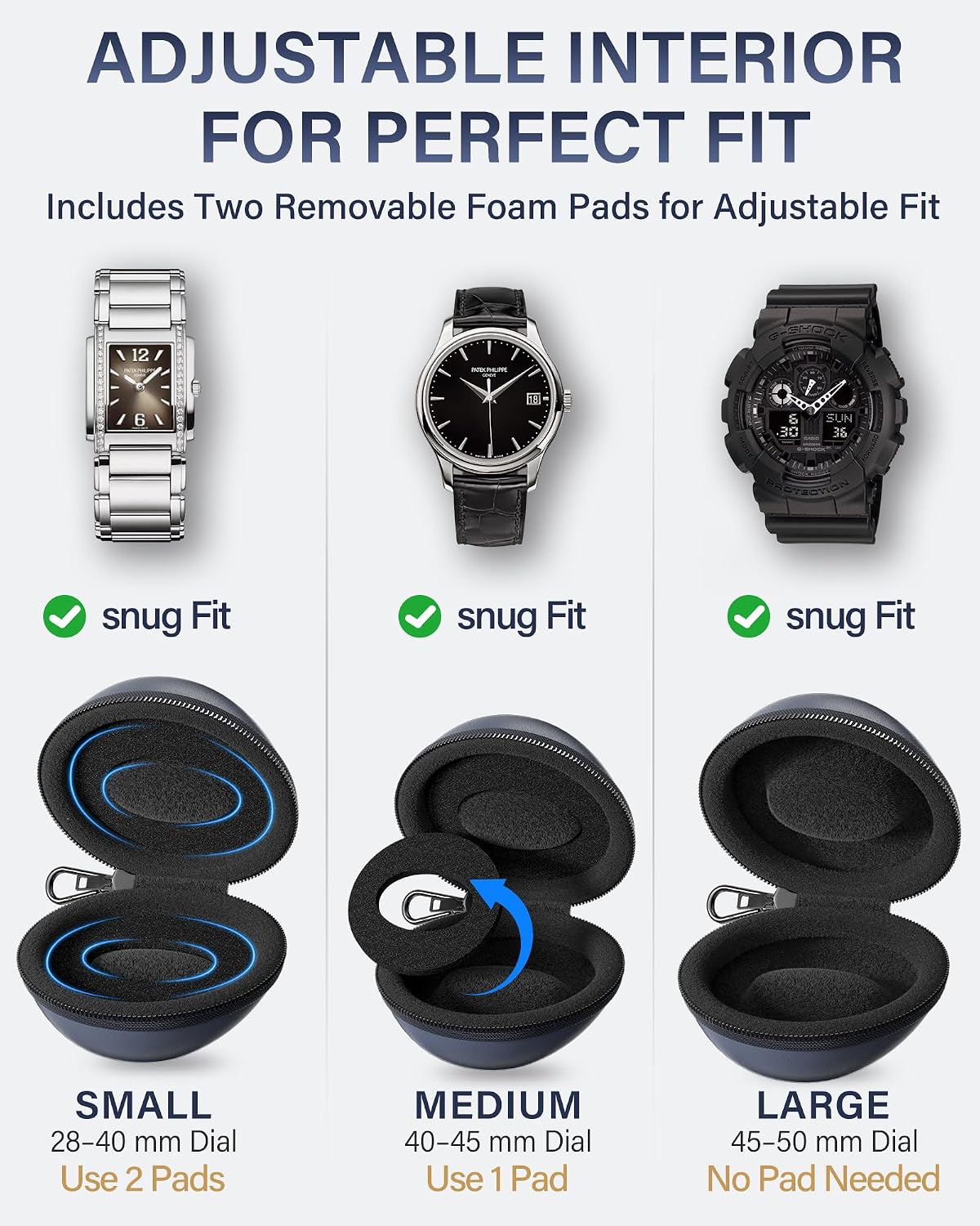 ProCase Single Watch Travel Case with Carabiner Clip – Rigid EVA Hard Shell Watch Travel Box, Compact Organizer Fits Luxury & Smartwatches up to 50mm for Travel, Outdoor & Gym -Navy