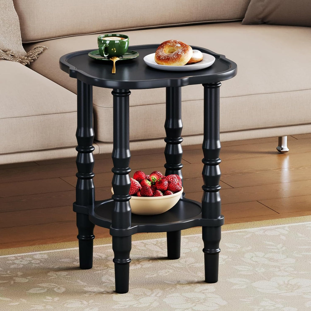 Uniclinens Solid Wood End Side Table - Small Wooden Nightstand for Living Room Bedroom, Black
