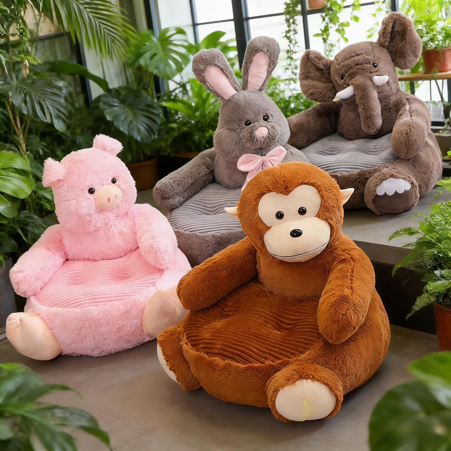 Cute Bean Bag Chair Comfy Reading Nook Chairs Animal Floor Chairs Faux Fur Beanbag Chairs Fun Plus Bean Bag Soft Casual Couch for Play Room Home Bedroom Decoration 50 * 50 * 45 cm (Cute Elephant)