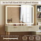 44'' Fluted Makeup Vanity Desk with 36" LED Mirror & Charging Station