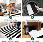 KOZYFLY Black White Striped Runner Rug 2x6 ft Woven Washable Hallway Runner Cotton Farmhouse Kitchen Rug for Entryway Porch Patio Laundry Room