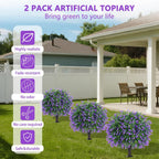 Yangrass Artificial Lavender Topiary Ball Trees with Ground Spike, Set of 2 UV Resistant Artificial Shrubs, Fake Evergreen Artificial Plant Bush for Indoor Outdoor Front Porch Garden