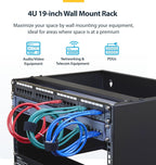 StarTech.com 4U Wall Mount Network Rack - 14 Inch Deep (Low Profile) - 19" Patch Panel Bracket for Shallow Server and IT Equipment, Network Switches - 44lbs/20kg Weight Capacity, Black (WALLMOUNT4)