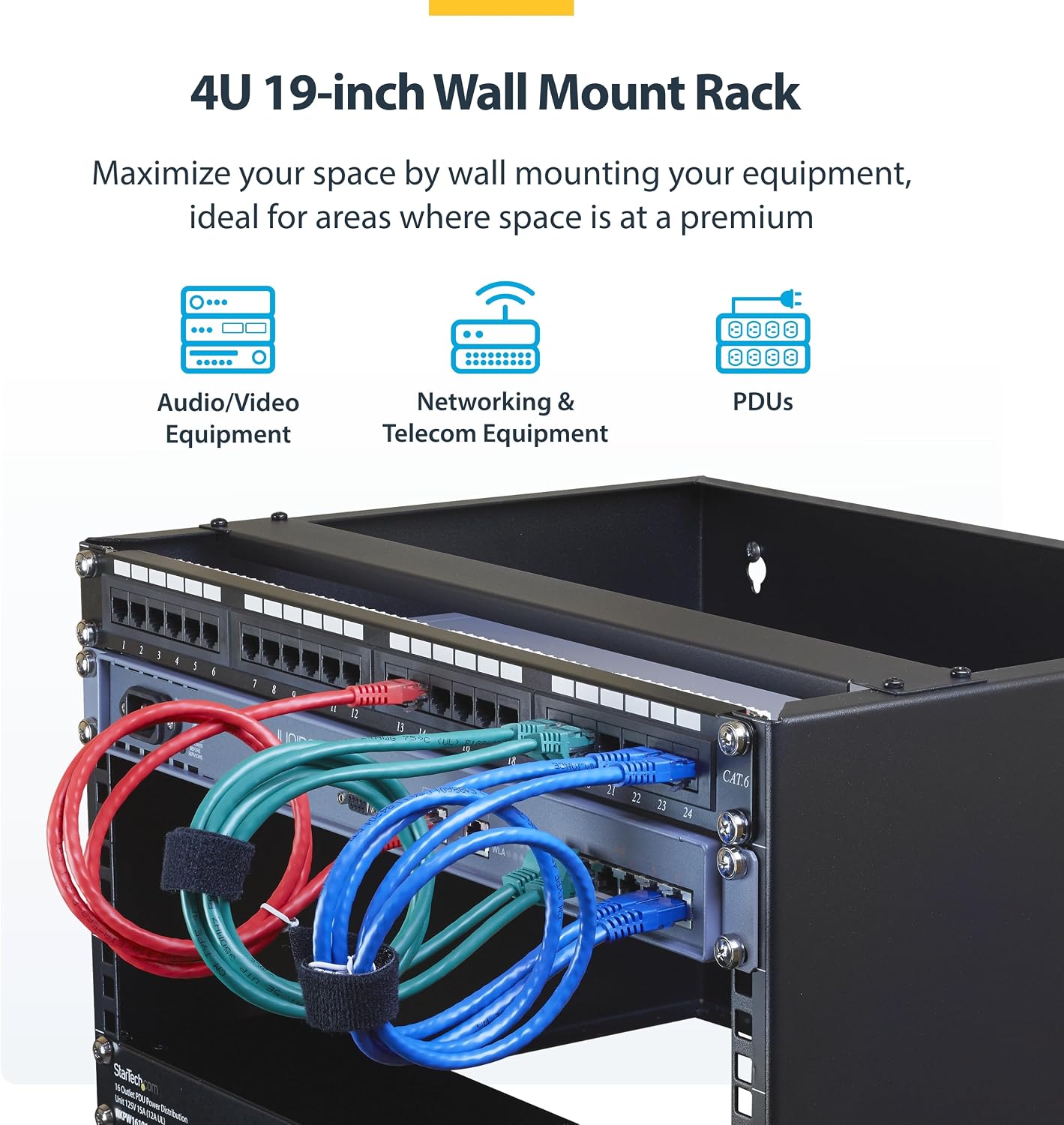 StarTech.com 4U Wall Mount Network Rack - 14 Inch Deep (Low Profile) - 19" Patch Panel Bracket for Shallow Server and IT Equipment, Network Switches - 44lbs/20kg Weight Capacity, Black (WALLMOUNT4)