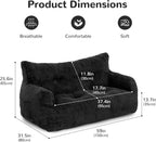 59" Bean Bag Chair,2 Seat Loveseat Sofa,Corduroy Lazy Sofa Bed for Adults,Fit Living Room, Bedroom,Outdoor Spaces,Ultra Soft Dutch Velvet,Fluffy Comfort Washable Cover,72h Rebound,Black