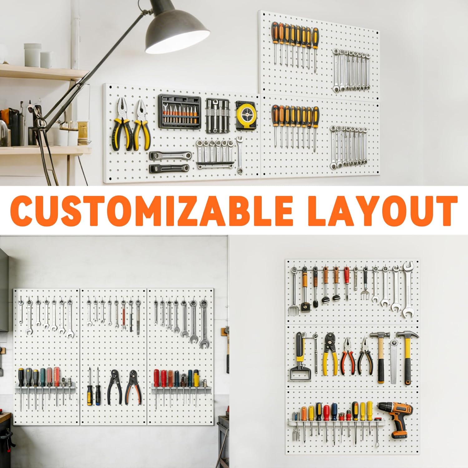 Ultrawall Metal Pegboard Panels, Pegboard Wall Organizer, Peg Boards for Garage, Tool Storage Organization, 12"X24", 3pcs, White