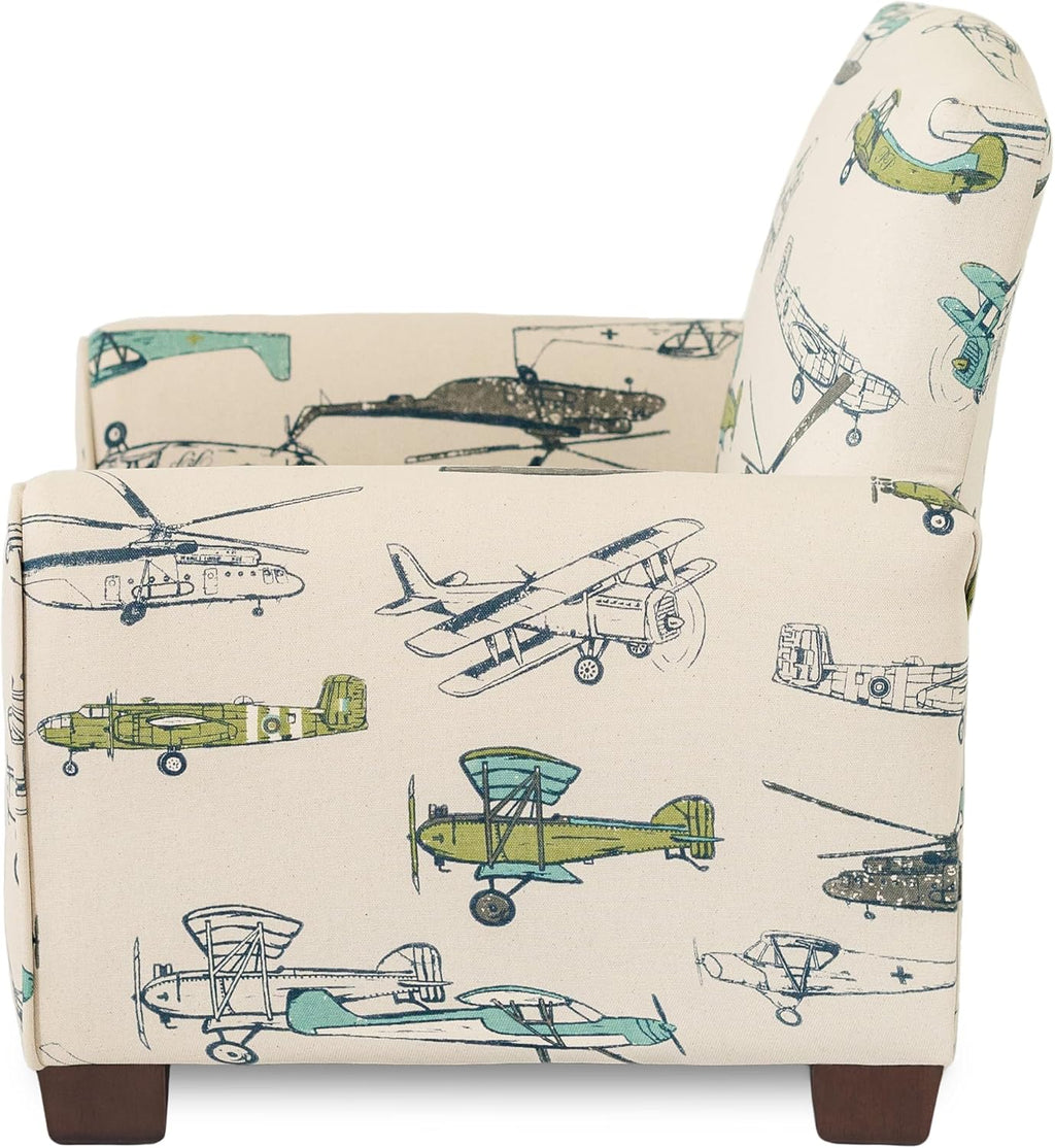 Toddler Personalized Armchair, Kids Upholstered Rocking Chair with Personalization, Toddler Chair with Personalized Name, Comfy Child Armchair, (Airplanes Print, Legs)