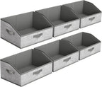 SONGMICS Set of 6 Storage Baskets, Foldable Storage Bins with Removable Dividers, Fabric Boxes, 15.7 x 11.8 x 7.9 Inches, Closet Organizers, 3 Handles, for Living Room, Cattail Gray URFB0140G01
