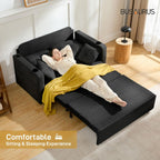 Busaurus Sleeper Sofa Bed, Convertible Pull Out Couch, 56" Full Size Loveseat Sleeper Sofa with 4 Pillows, Pocket & USB, Small Couch Bed for Small Spaces, Bedroom, Apartment, Living Room, Linen Black