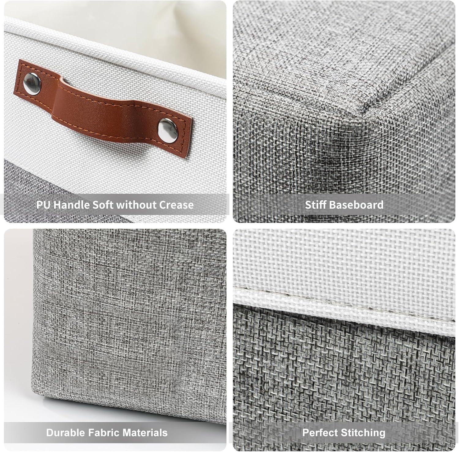 Bagnizer Storage Bins Large Fabric Storage Baskets for Shelves 3 Pack, Decorative Linen Closet Baskets with Handles for Organizing, Shelf, Clothes, Home, Office, 15x11x9.5Inches (Grey&White)