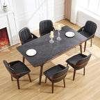 Swivel Black Dining Chairs Set of 4, Mid Century Modern Faux Leather Dining Room Chairs with Arms, Upholstered Kitchen Vanity Accent Chair, Walnut Backrest Support & Sturdy Wood Legs