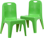 Flash Furniture 2 Pack Green Plastic Stackable School Chair with Carrying Handle and 11" Seat Height