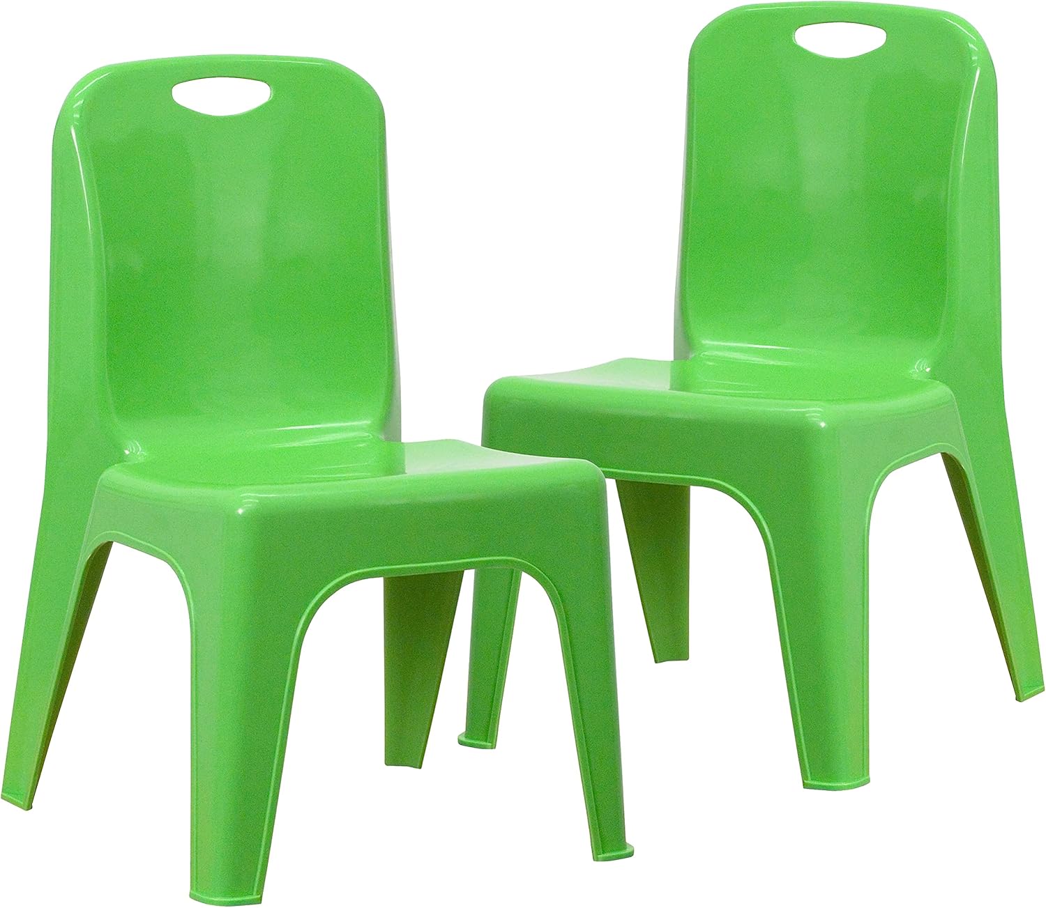 Flash Furniture 2 Pack Green Plastic Stackable School Chair with Carrying Handle and 11" Seat Height