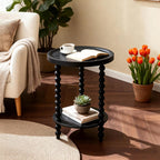 Round 2 Tier Side Table, End Table with Storage Shelf, Modern Nightstand Beside Table for Living Room, Bedroom, (Black, Normal, Wood)