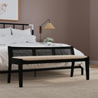 Powell Kasi Black Low Back Cane Bench with Beige Upholstered Seat