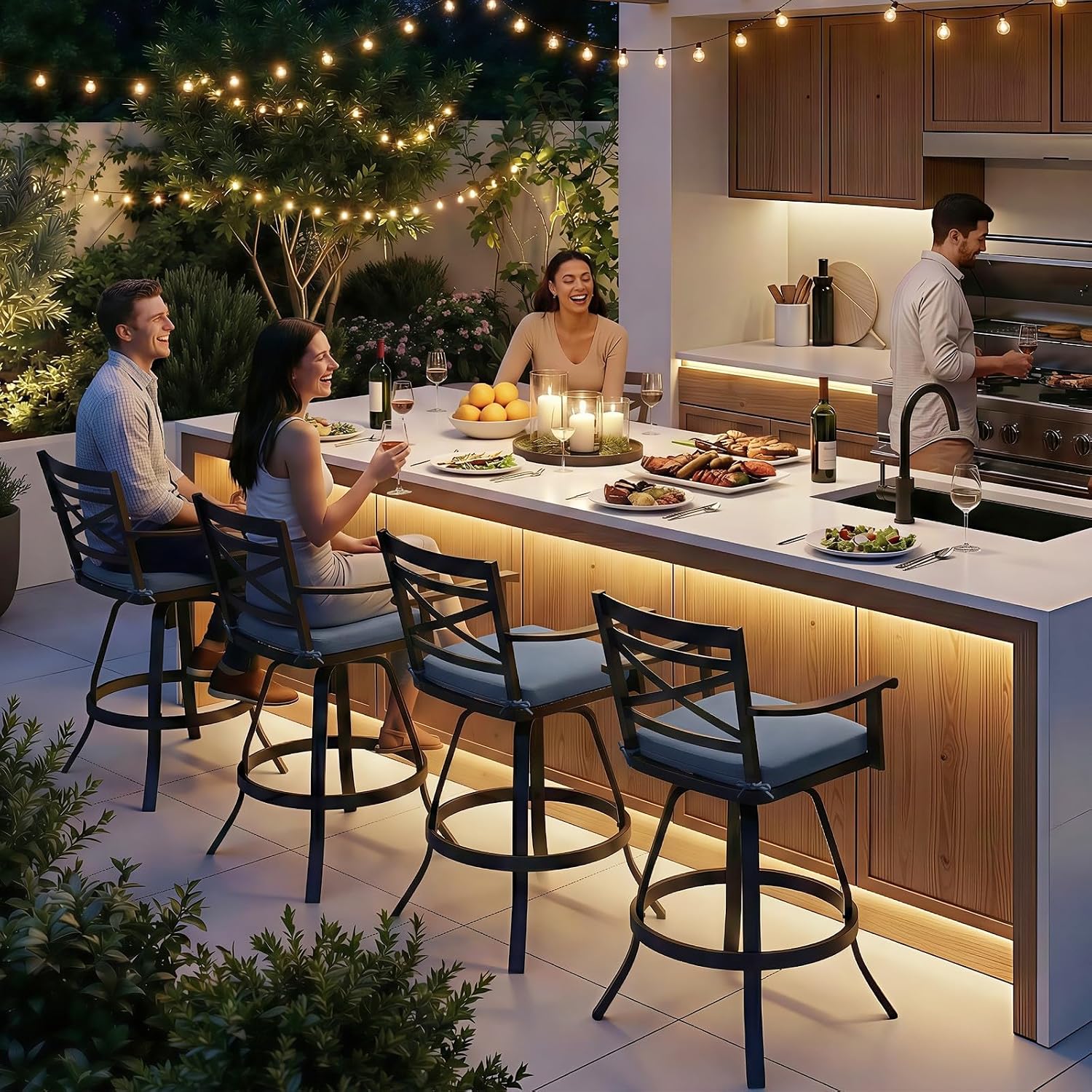 Crestlive Outdoor Swivel Bar Stools Set of 4, Aluminum Patio Bar Stools with Sunbrella Cushions, 30 Inch Bar Height Perfect for Backyard, Balcony and Garden