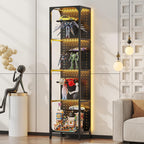 kepptory LED Display Shelf for Collectibles, 4-Tier Glass Shelf with Small Display Shelves and Pegboard Design, Tall Narrow Gaming Shelves with Anti-Tipping Device, Black (59 Inch)