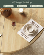 LINLUX 47-inch Round Dining Table with Storage, Modern Fluted Design Side Shelf for Dining Room, Kitchen, Perfect for 4-6 People (Natural Wood)