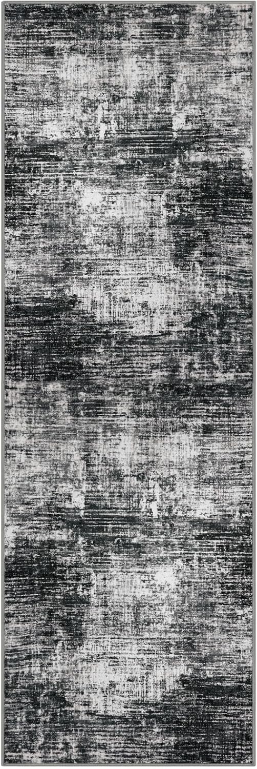 KILOCOCO Modern Abstract Runner Rug 2x6 ft Washable Hallway Runner Rug Non Slip Soft Printed Kitchen Runners for Hallways Entryway Bedside Laundry Room Floor Runners, Black/Grey
