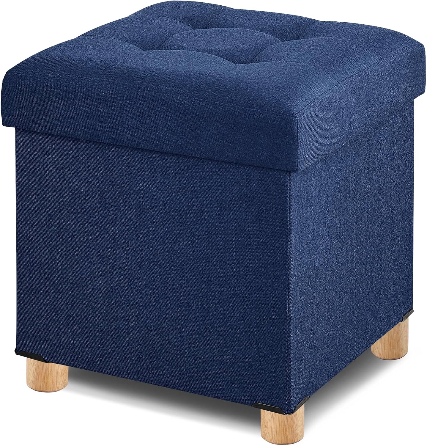 BRIAN & DANY Ottoman with Storage, Square Storage Ottoman for Dorm, Linen Folding Ottoman Foot Stool with Legs for Living Room and Bedroom, 17.7"x17.7"x20" - Blue