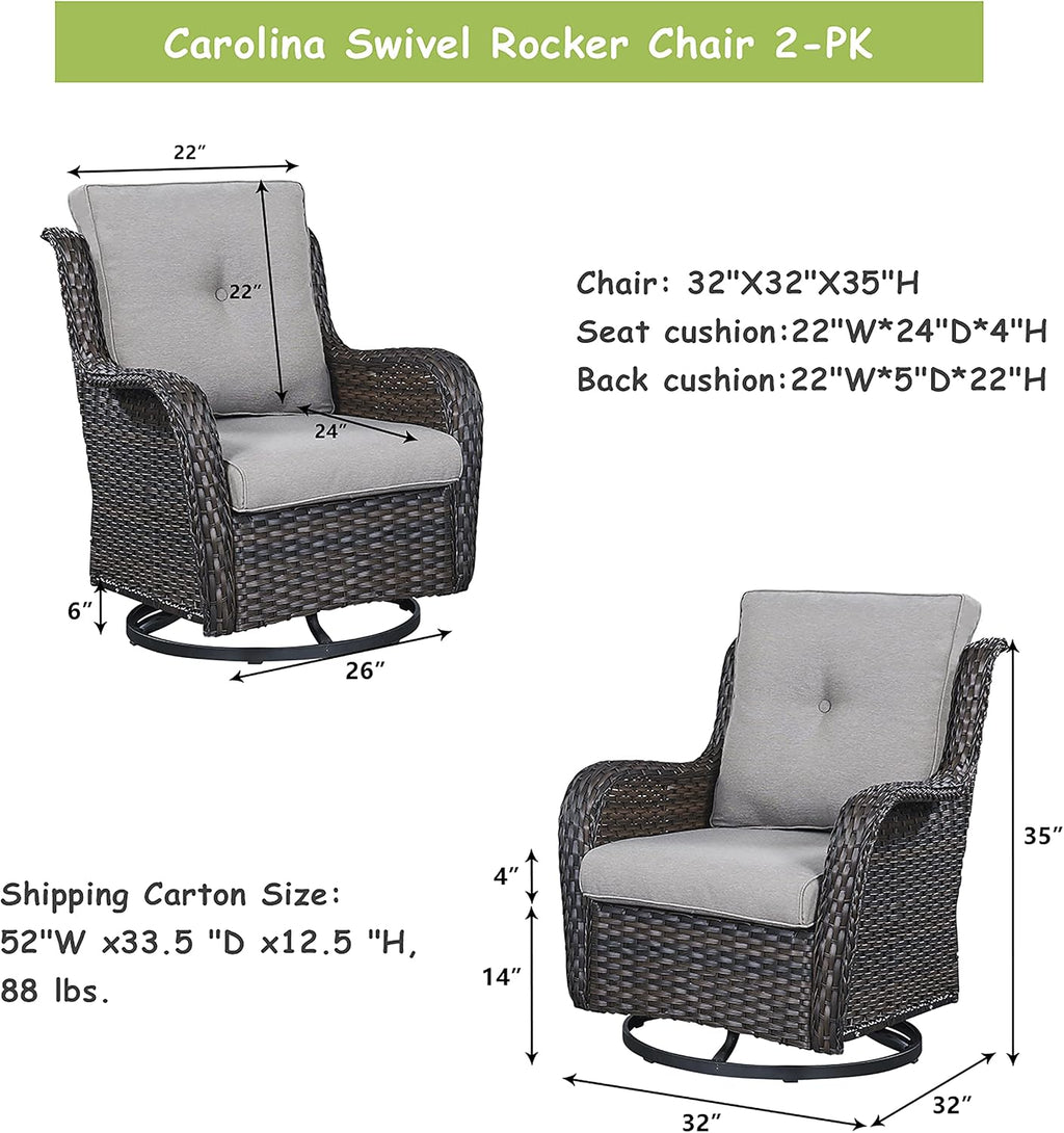 Rilyson Wicker Rocking Chair Swivel Chairs - 4 Piece Rocker Patio Chairs Set Rattan Rocking Chair for Outdoor Porch Deck Garden Backyard(Brown/Grey)