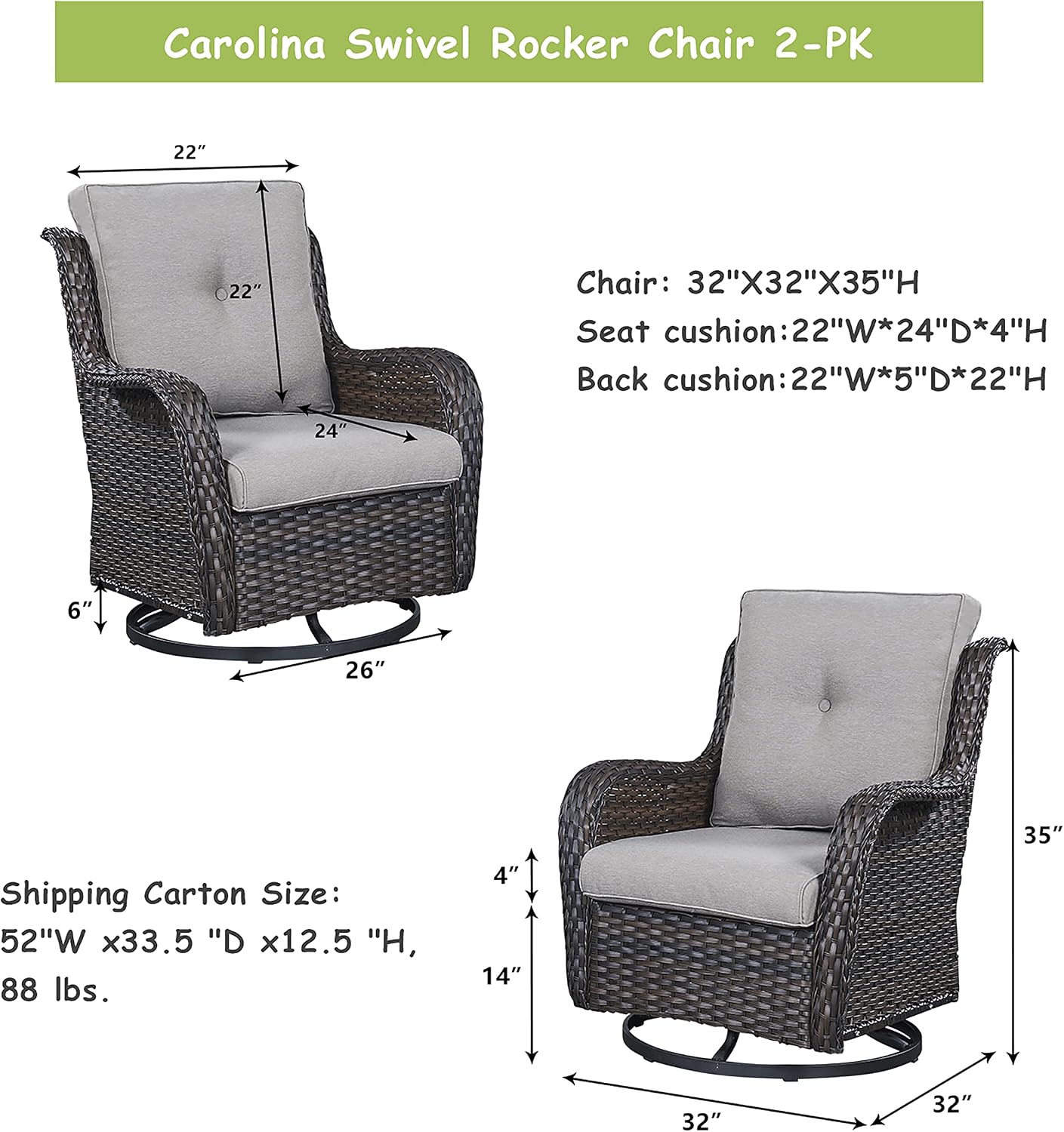 Rilyson Wicker Rocking Chair Swivel Chairs - 4 Piece Rocker Patio Chairs Set Rattan Rocking Chair for Outdoor Porch Deck Garden Backyard(Brown/Grey)