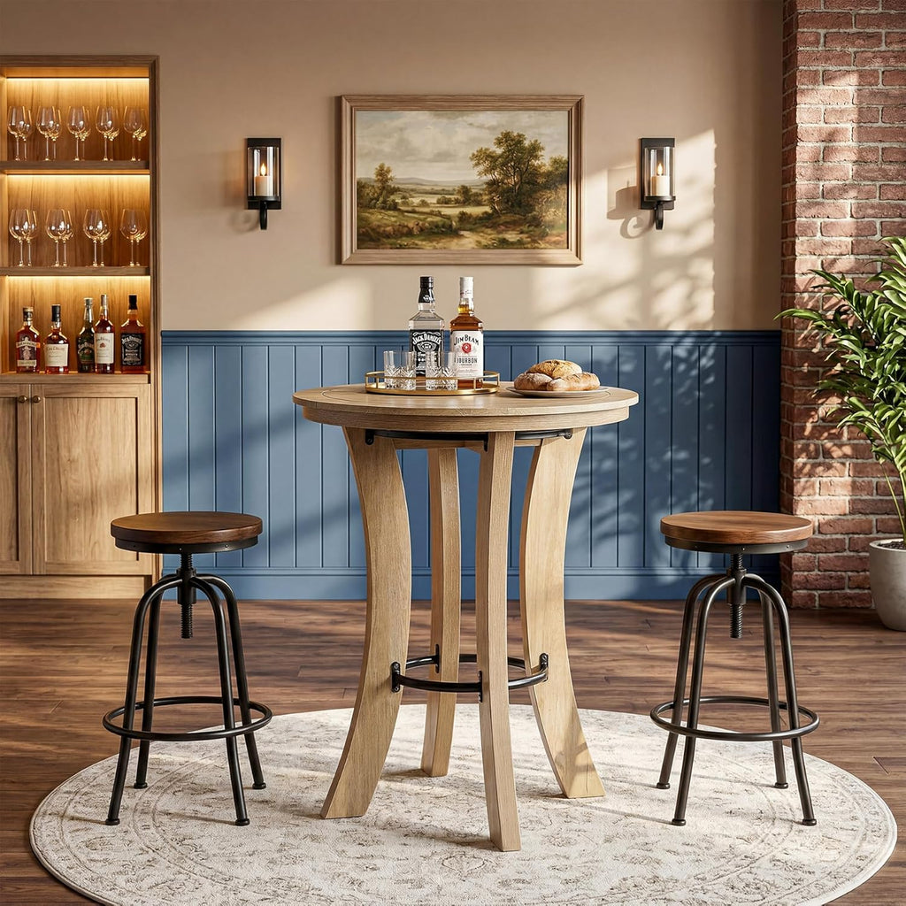 Tribesigns Round Bar Table, 39.4" H Wood Counter Height Pub Bistro Table with Metal Footrest, Modern Tall Kitchen Breakfast Table for Home Bar, Dining Room, Small Space, Light Brown (Table Only)
