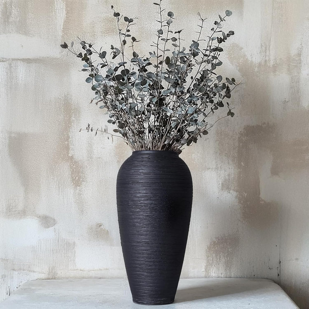 Rustic Ceramic Vase, 13.4" Black Farmhouse Tall Vase, Large Vintage Vases, Modern Terracotta Decor Vases for Home Decor, Living Room, Entryway, Table Centerpieces, Kitchen, Housewarming Gifts