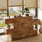knoworld 63 Inch Farmhouse Console Table with 4 Tier Storage, Rustic Wooden Sofa Table Behind Couch, Unique Staggered Entryway Table for Living Room, Long Hallway Foyer Table, Walnut