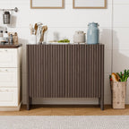 Fluted Sideboard Buffet Cabinet with Storage, 2-Door Wood Entryway Table with Curved Legs & Adjustable Shelves, Coffee Bar Cabinets for Living Room, Kitchen & Bedroom (Dark Walnut)