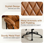 Furniliving Leather Office Chair, Comfy Home Office Desk Chair, Mid Century Modern Office Chair with Lumbar Support, Mid-Back Adjustable Swivel Computer Chair with Wheels and Arms, Brown