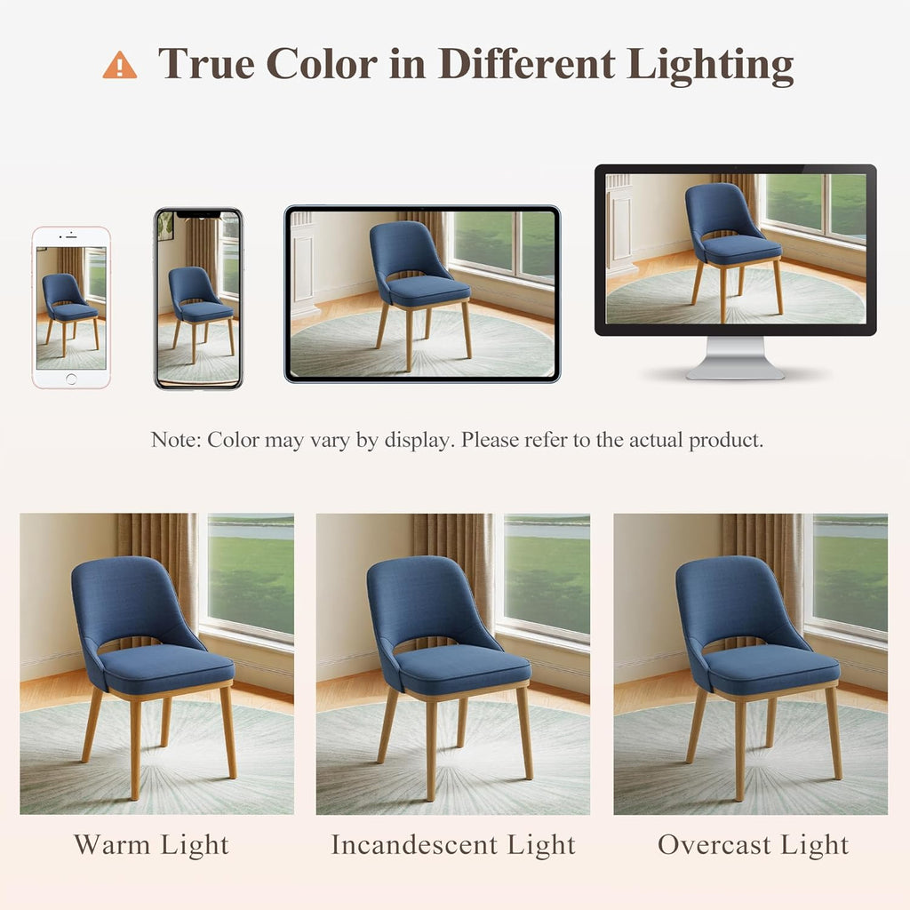 MALOL Wooden Dining Chairs Set of 2, Modern Fabric Upholstered Dining Room Chair, Kitchen Side Chairs, Farmhouse Armless Dinner Chair with Open Back for Kitchen, Blue
