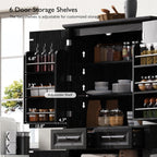 Virubi 71" Tall Kitchen Pantry Cabinet with 3 Pull Out Cabinet Organizers, Farmhouse Embossed Texture Storage Cupboard with Door Shelves, Adjustable Shelves, Anti-Tip Kit for Kitchen & Dining (Black)