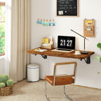 IBUYKE Wall Mounted Folding Table, Floating Wall Desk for Small Spaces, Fold Down Laundry Shelf with Heavy-Duty Brackets, Wall Table for Home Office/Bar/Kitchen/Dining, Rustic Brown UTVT005H